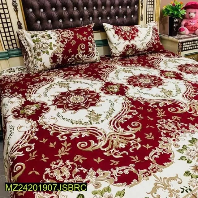 3 Piece Crystal Cotton Printed Double Bed Sheet