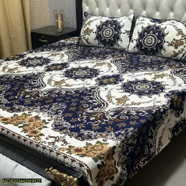3 Piece Crystal Cotton Printed Double Bed Sheet