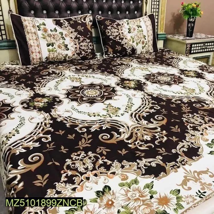 3 Piece Crystal Cotton Printed Double Bed Sheet