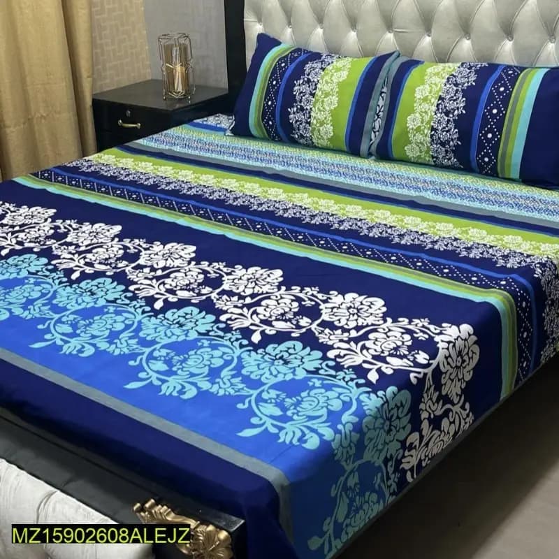 3 Piece Crystal Cotton Printed Double Bed Sheet