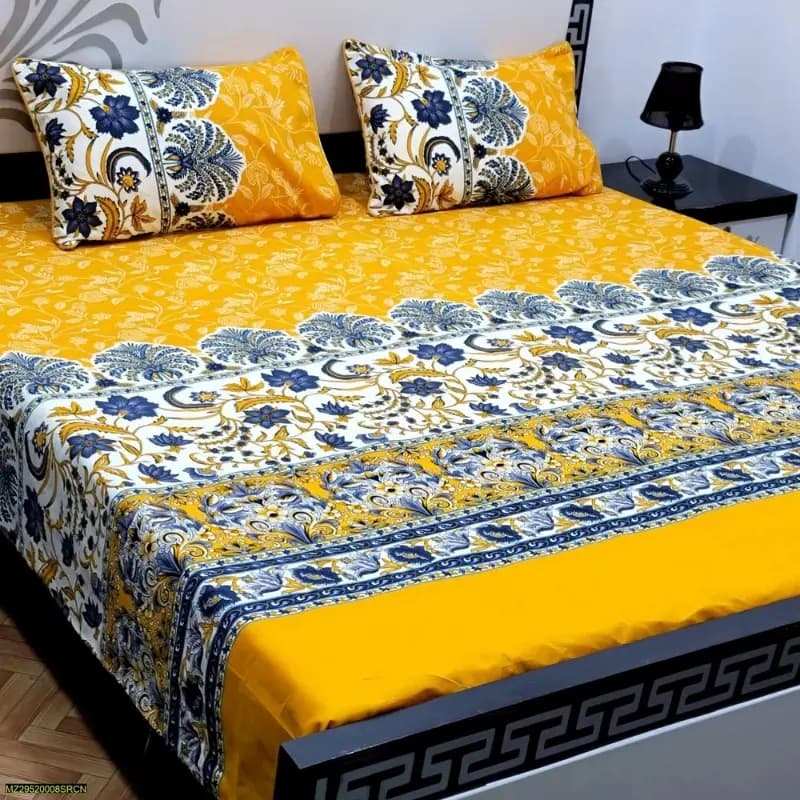 3 Piece Crystal Cotton Printed Double Bed Sheet