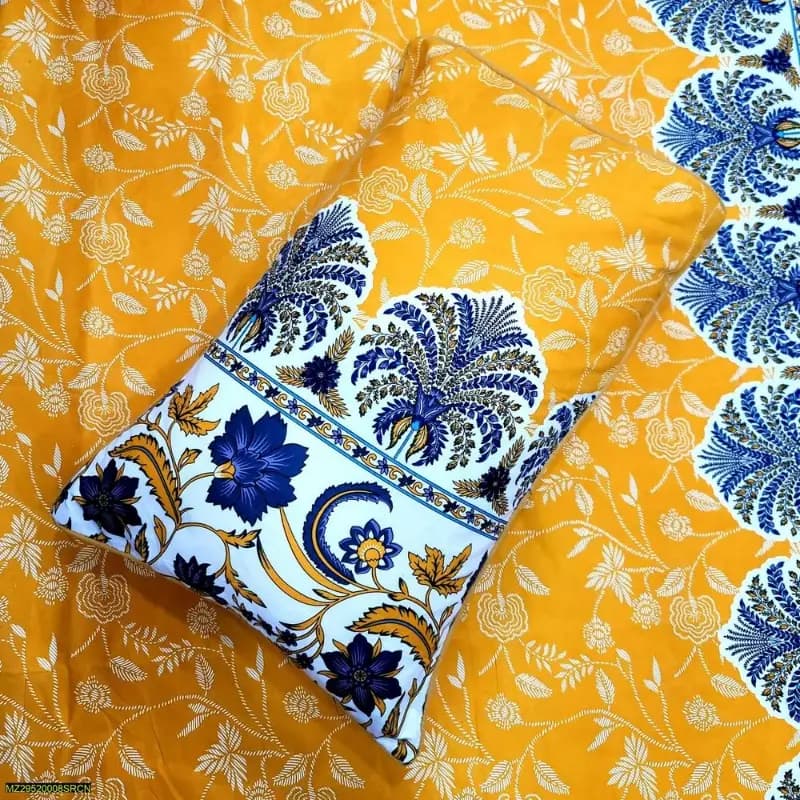 3 Piece Crystal Cotton Printed Double Bed Sheet