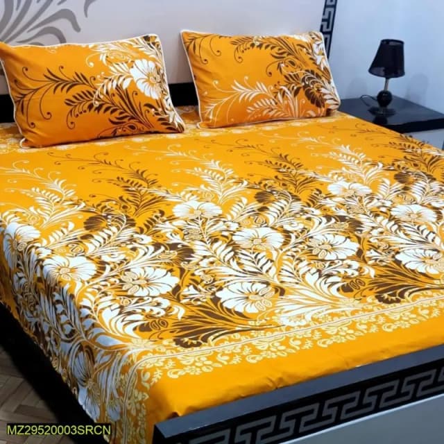 3 Piece Crystal Cotton Printed Double Bed Sheet