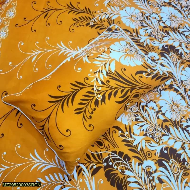3 Piece Crystal Cotton Printed Double Bed Sheet