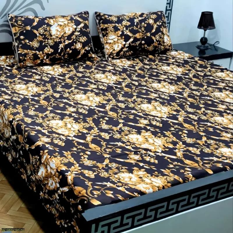 3 Piece Crystal Cotton Printed Double Bed Sheet