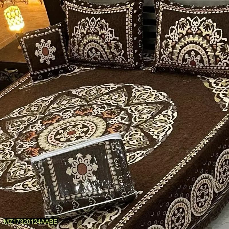 4 Piece Valvet Jacquard Embossed Double Bed Sheet
