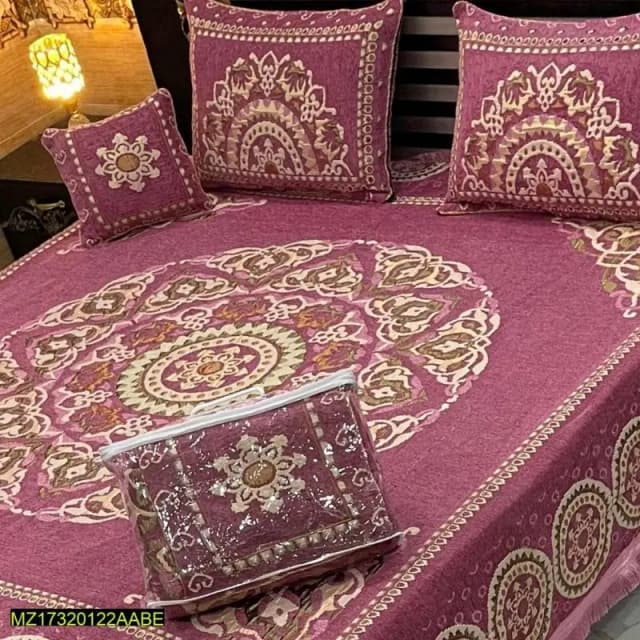 4 Piece Valvet Jacquard Embossed Double Bed Sheet