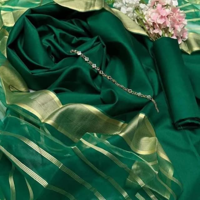 3 Piece Women's Unstitched Silk Plain Suit