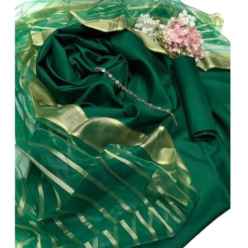 3 Piece Women's Unstitched Silk Plain Suit