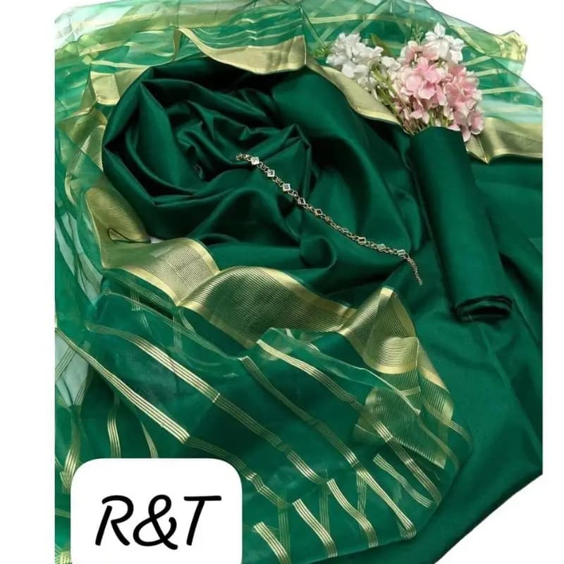 3 Piece Women's Unstitched Silk Plain Suit