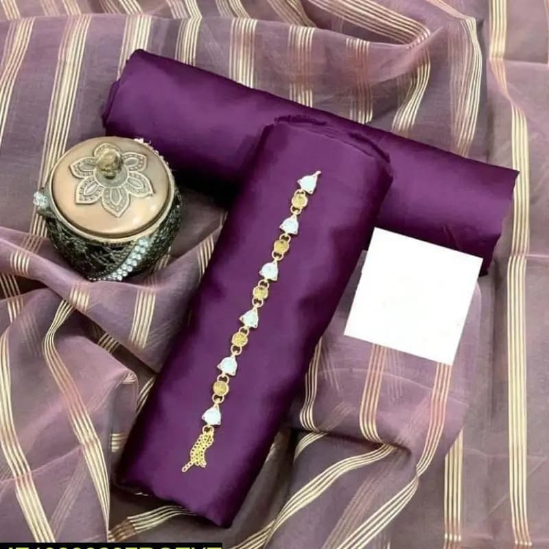 3 Pcs Women's Unstitched Silk Embroidered Suit