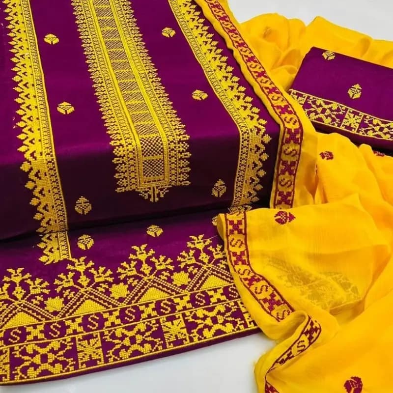 3 Pcs Women's Unstitched Lawn Embroidered Suit